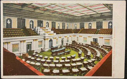 Senate Chamber, The Capitol at Washington - Copyright, 1902, by Detroit Photographic Co. - Vintage Postcard