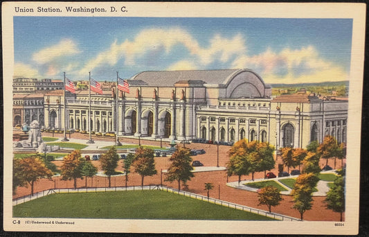 Union Station, Washington D. C., Maryland - (C) Underwood & Underwood - Vintage Train Station Postcard