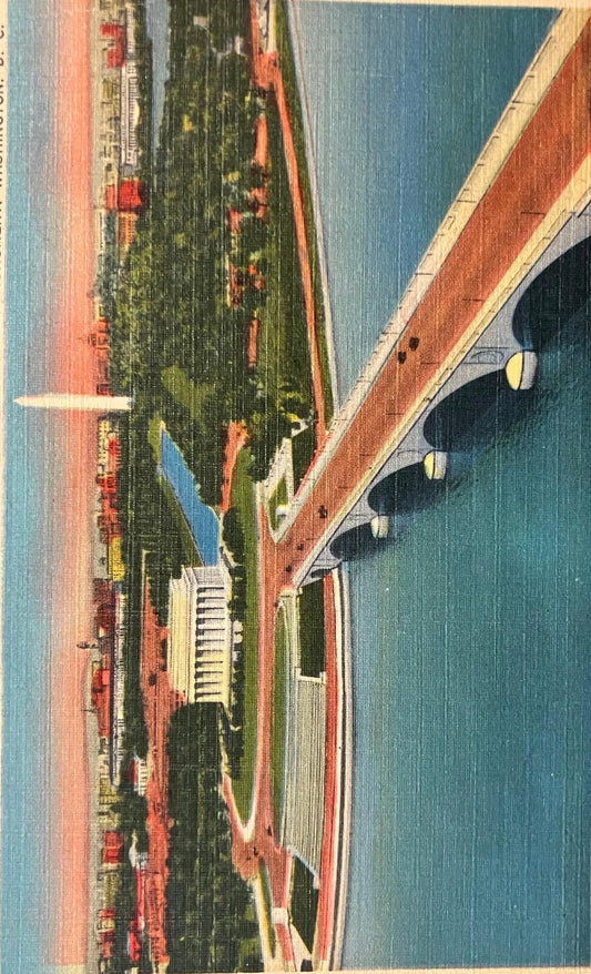 Aerial View of Arlington Memorial Bridge, Lincoln Memorial and Washington Monument, Washington D. C. -  Vintage Bridge Postcard
