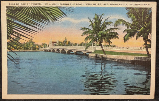 East Bridge of Venetian Way, Connecting the Beach with Belle Isle, Miami Beach, Florida - Vintage Bridge Postcard