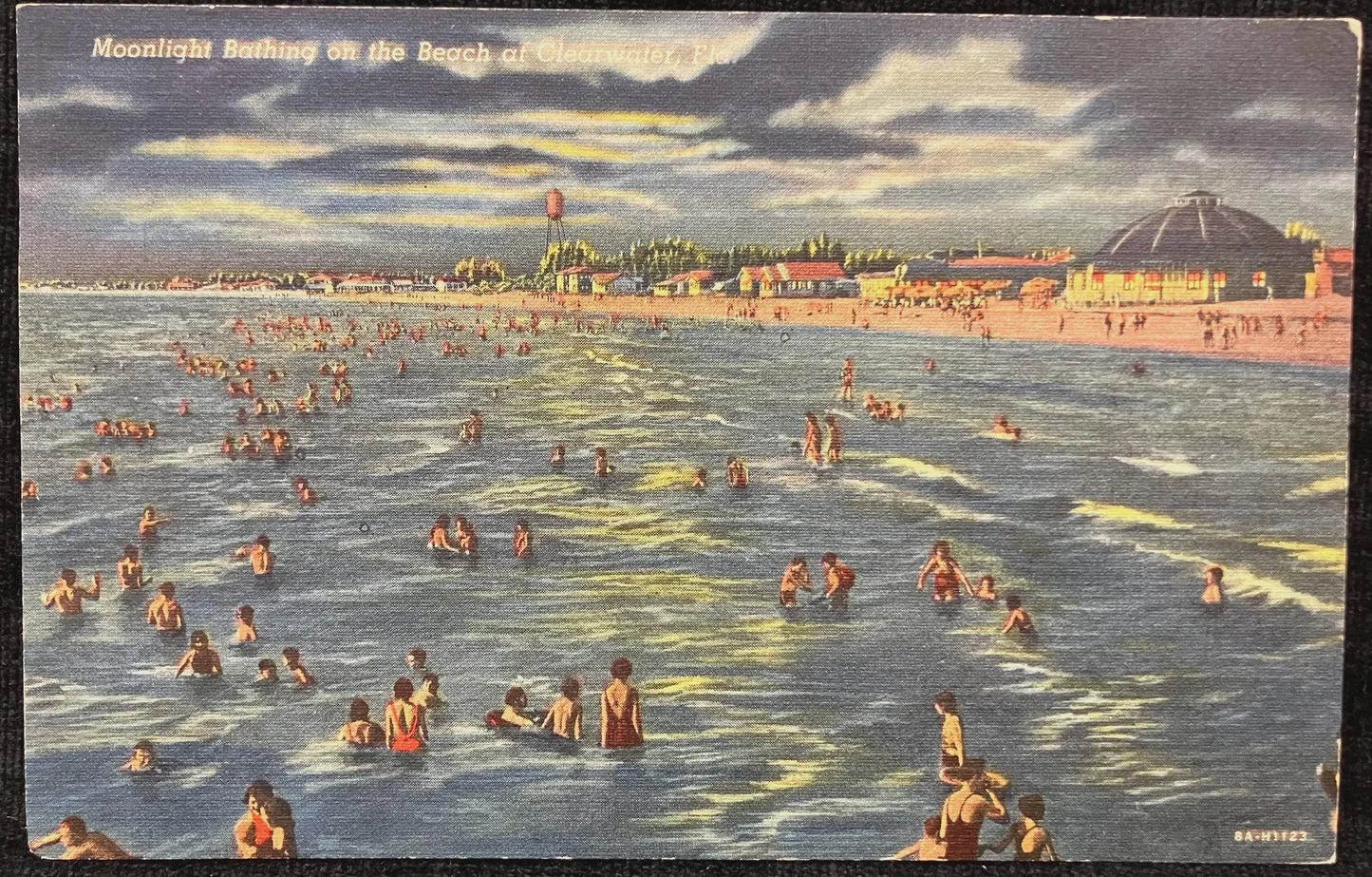 Moonlight Bathing on the Beach at Clearwater, Florida - Vintage Beach Postcard