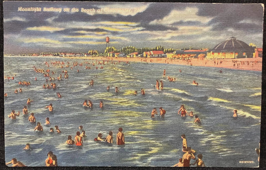 Moonlight Bathing on the Beach at Clearwater, Florida - Vintage Beach Postcard