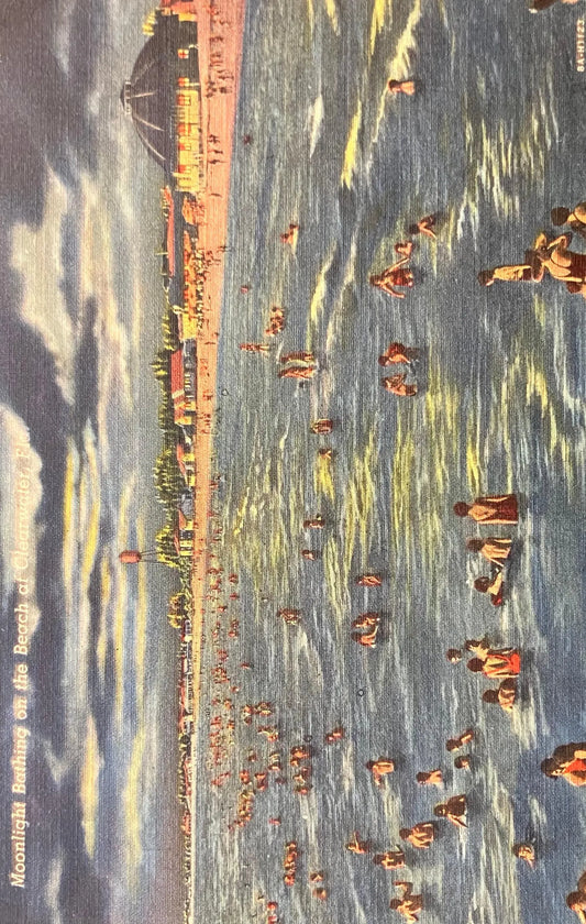 Moonlight Bathing on the Beach at Clearwater, Florida - Vintage Beach Postcard