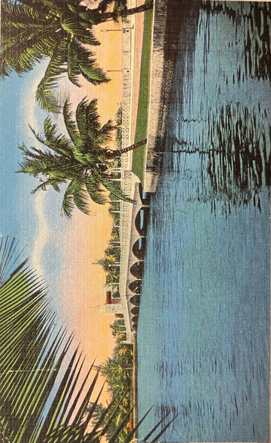 East Bridge of Venetian Way, Connecting the Beach with Belle Isle, Miami Beach, Florida - Vintage Bridge Postcard