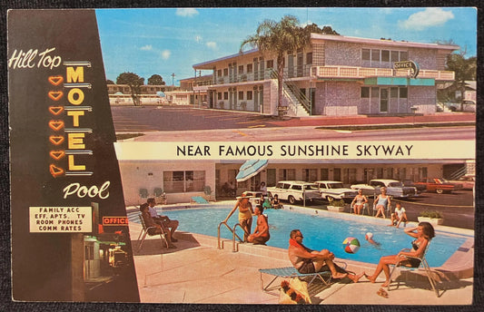 Hill Top Motel - Near Famous Sunshine Skyway - St. Petersburg, Florida - Vintage Postcard