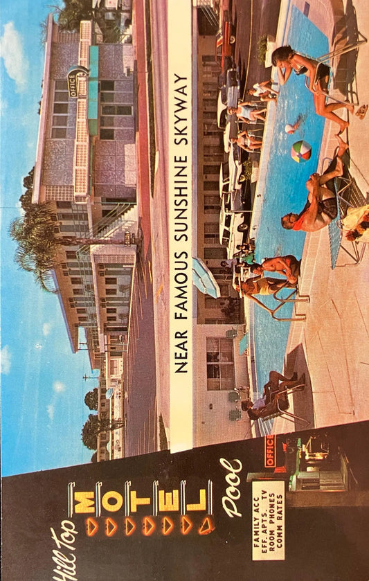 Hill Top Motel - Near Famous Sunshine Skyway - St. Petersburg, Florida - Vintage Postcard