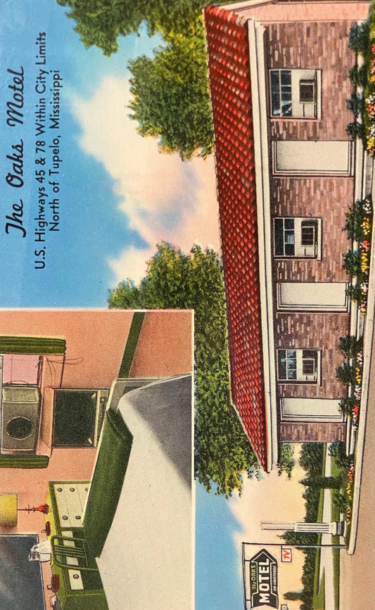 The Oaks Motel U. S. Highways 45 & 78 Within City Limits North of Tupelo, Mississippi - Vintage Motel Postcard