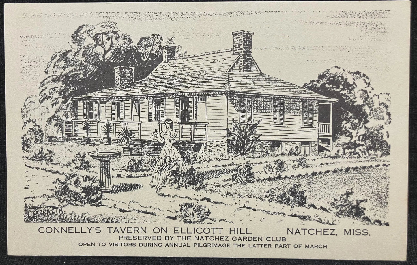 Connelly’s Tavern on Elliott Hill - Natchez, Mississippi - Garden - Preserved by the Natchez Garden Club Open - Vintage Tourism Postcard