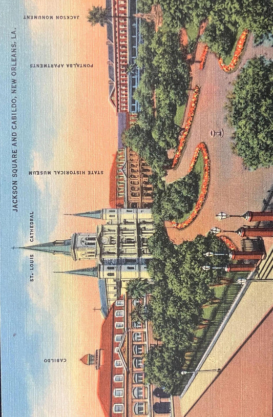 Jackson Square and Cabildo, New Orleans, Louisiana - Vintage New Orleans Postcard