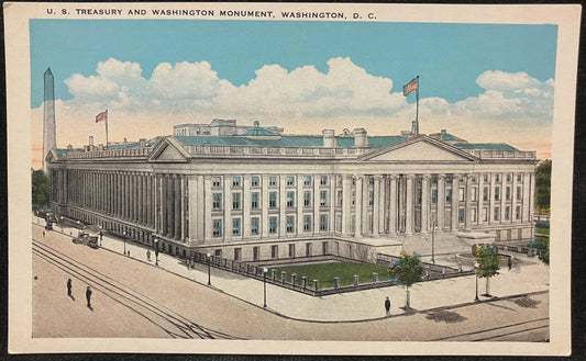 US. Treasury and Washington Monument, Washington, D. C., Maryland - Vintage Postcard