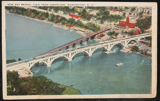 New Key Bridge, View from Aeroplane, Washington D. C., Maryland -  Vintage Bridge Postcard