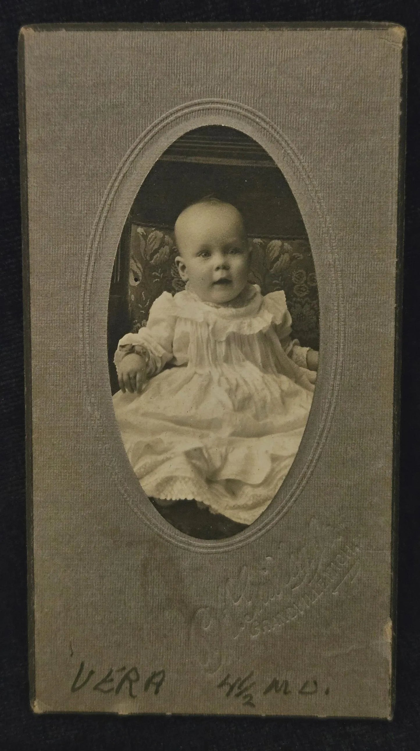 Baby Vera at 4m old, Black and White Victorian Era Baby Photo