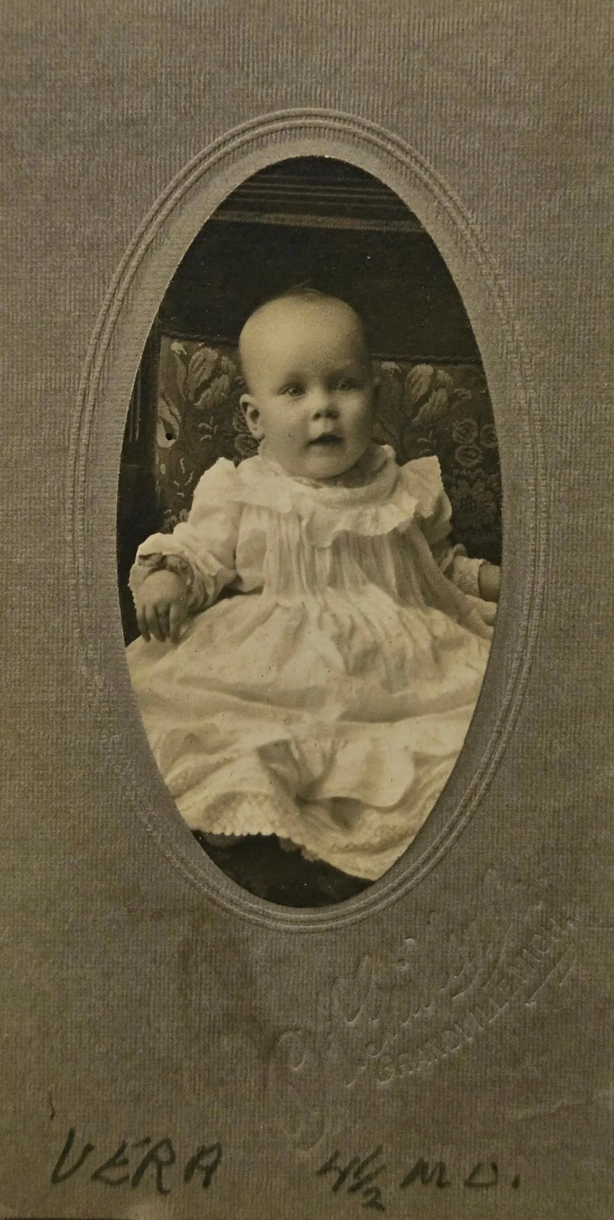 Baby Vera at 4m old, Black and White Victorian Era Baby Photo