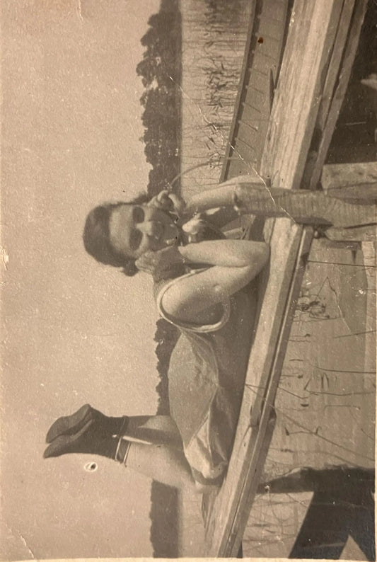 Real Photo of Young Girl in Bathing Suit - Sunbathing at lake in Michigan -Rare 1907 photograph - Michigan Cottage Life
