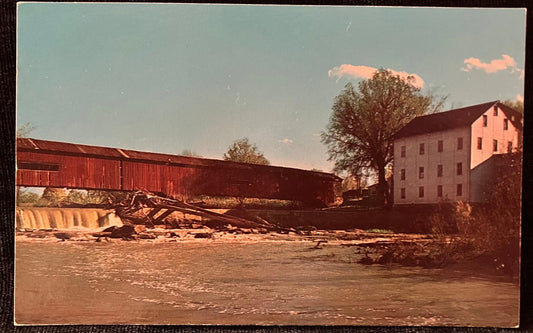 Bridgeton Bridge over Big Raccoon Creek in Parke County, Indiana - Photo: Brock - Vintage Covered Bridge Postcard