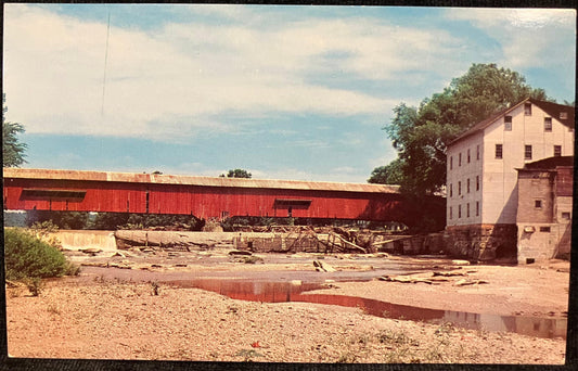 Bridgeton Bridge in Parke County, Indiana - Vintage Covered Bridge Postcard