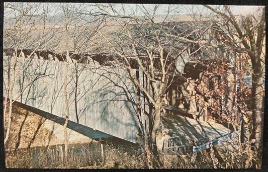 Blue Creek Covered Bridge in Franklin County, Indiana - Lower Blue Creek Bridge - Photo: R. C. Holmes - Vintage Covered Bridge Postcard
