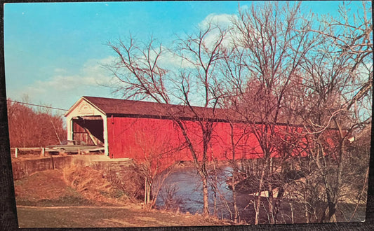Eugene Bridge over Vermillion River - Indiana - Photo: John V. Pontiere Jr. - Vintage Covered Bridge Postcard