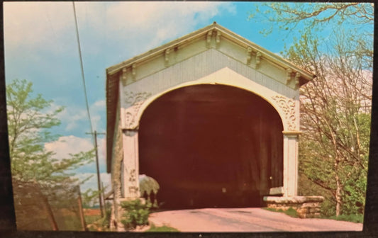 Norris Ford Covered Bridge in Rush County, Indiana - Color: F. Mitchell - Vintage Covered Bridge Postcard