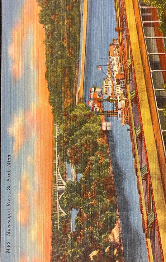 Mississippi River, St. Paul, Minnesota - Vintage River Postcard