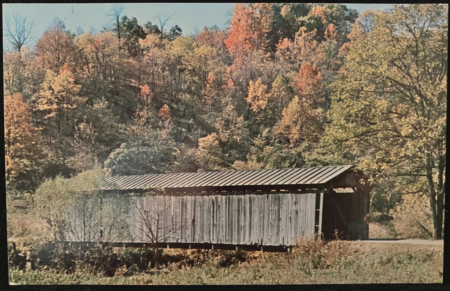 Foraker Covered Timber Span in Monroe County, Ohio - Photo: Clyde Dillon - Vintage Bridge Postcard