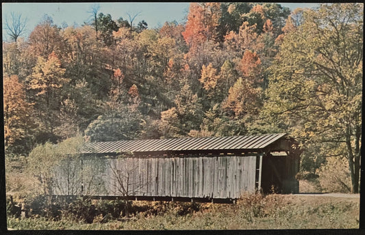 Foraker Covered Timber Span in Monroe County, Ohio - Photo: Clyde Dillon - Vintage Bridge Postcard