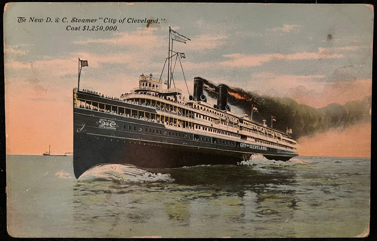 The New D. & C. "Clip City of Cleveland," Cost 1,250,000 Dollars" - Vintage Boat Postcard - Ferry and Pleasure Boat in 1911