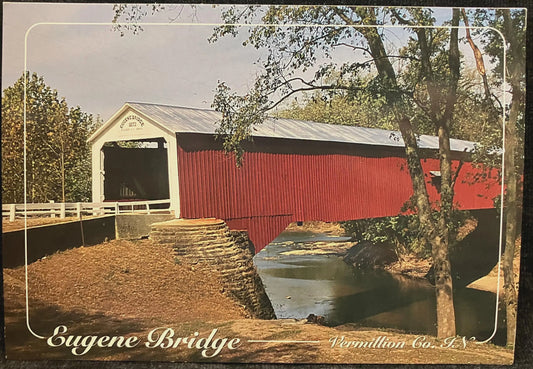Eugene Bridge - Vermillion Co., Indiana - Photo: Charles Hine - Vintage Covered Bridge Postcard