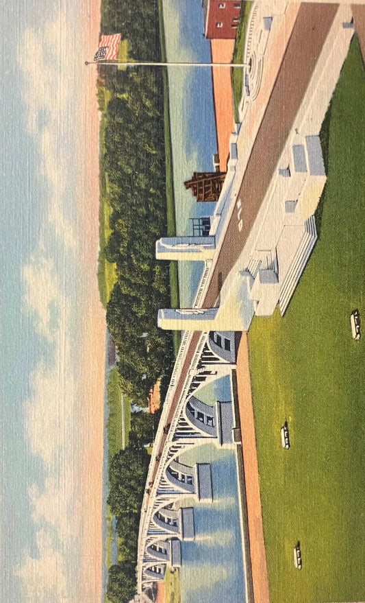 The Beautiful Lincoln Memorial Bridge over the Historic Wabash River, Vincennes, Indiana - Vintage Bridge Postcard