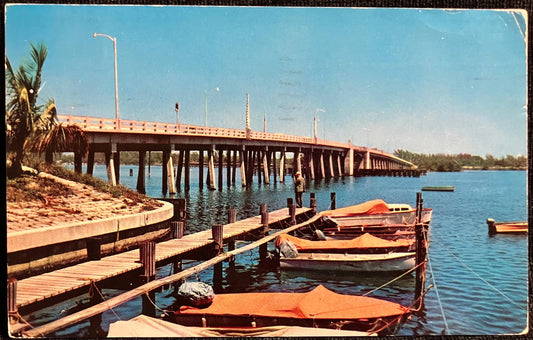 Merrill P. Barber Memorial Bridge from Sea Gull Harbor, Vero Beach, Florida - Vintage Bridge Postcard