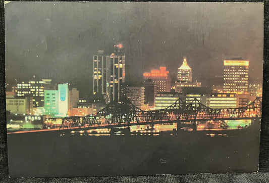 Nighttime View of Peoria, Illinois - Photo: Eugene J. Voss - 1989 - Vintage Riverside Postcard