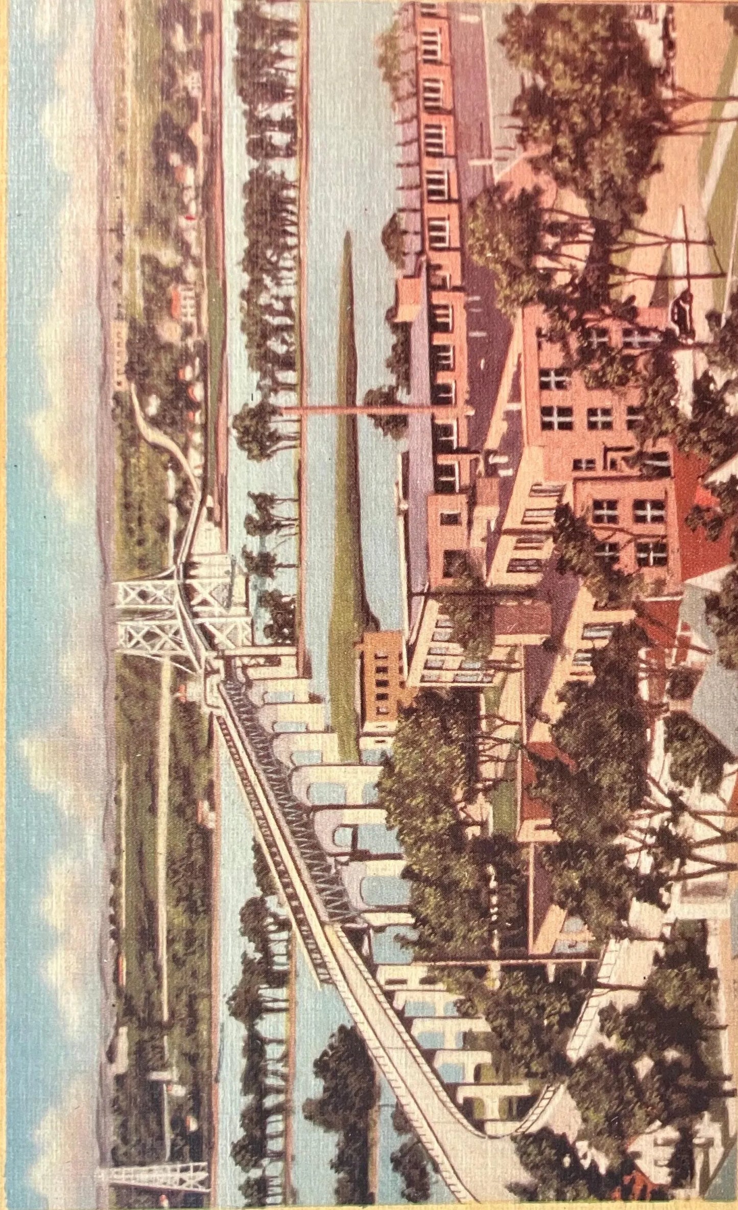 The Iowa - Illinois Memorial Bridge between Bettendorf, Iowa and Moline, Illinois - Vintage Bridge Postcard