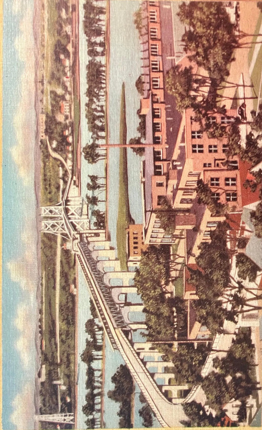 The Iowa - Illinois Memorial Bridge between Bettendorf, Iowa and Moline, Illinois - Vintage Bridge Postcard