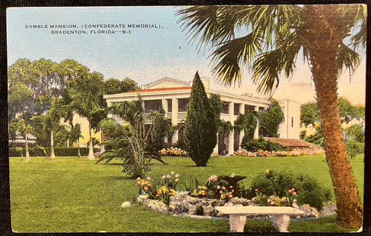 Gamble Mansion, Confederate Memorial, Bradenton, Florida - Vintage Civil War History Postcard