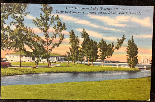 Club House - Lake Worth Golf Course View looking east toward ocean, Lake Worth, Florida - Vintage Golf Course Postcard
