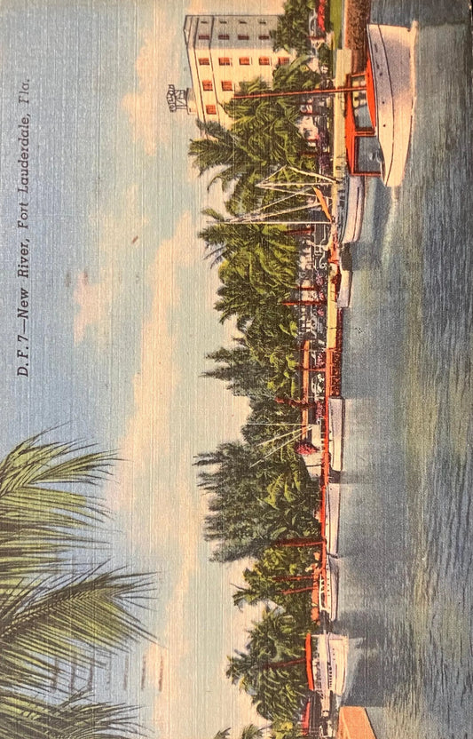 New River, Fort Lauderdale, Florida - Vintage Boats Postcard