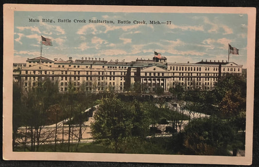 Main Building, Battle Creek Sanitarium, Battle Creek, Michigan - Vintage Hospital Postcard