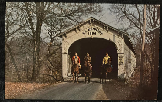 Moscow Bridge Covered Bridge in Rush County, Indiana - Color: F. Mitchell - Vintage Covered Bridge Postcard