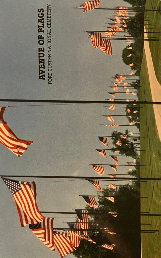 Avenue of Flags Fort Custer National Cemetery - Augusta, Michigan - Vintage Armed Services Postcard