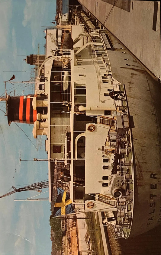 Ocean Freighter Passing Through MacArthur Lock - Sault Ste. Marie, Michigan - Vintage Boat Postcard