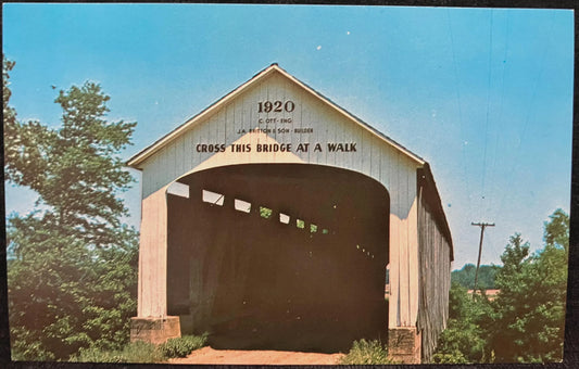Nevins Covered Bridge in Parke County, Indiana - Color: F. Mitchell - Vintage Covered Bridge Postcard