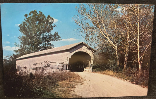 Longwood Bridge over Williams Creek near Connersville, Indiana  - Color : Mike Roberts - Vintage Covered Bridge Postcard