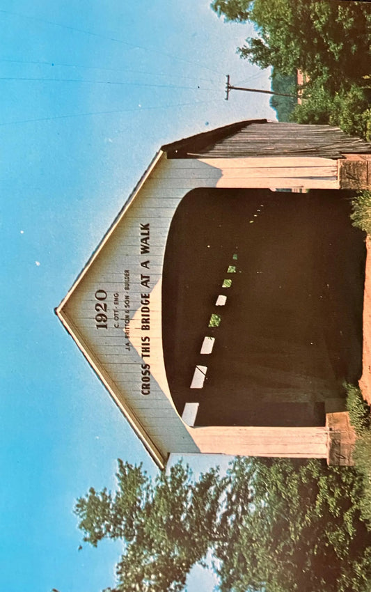 Nevins Covered Bridge in Parke County, Indiana - Color: F. Mitchell - Vintage Covered Bridge Postcard