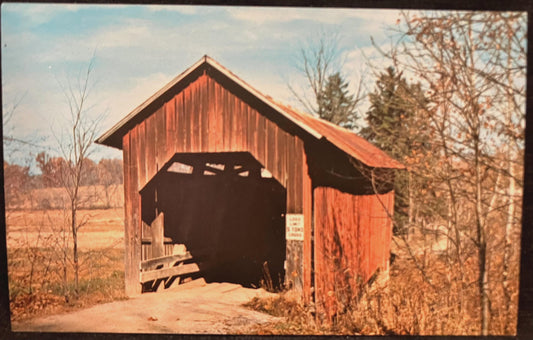 Bean Blossom Covered Bridge in Brown County, Indiana - Photo: F. Mitchell - Vintage Covered Bridge Postcard