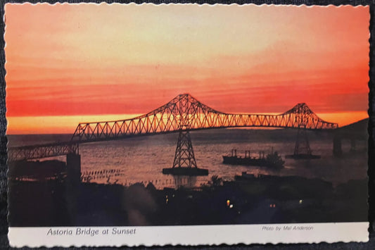 Astoria Bridge at Sunset, Oregon - Photo by Mel Anderson - Vintage Bridge Postcard