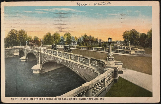 North Meridian Street Bridge Over Fall Creek, Indianapolis, Indiana - Vintage Bridge Postcard
