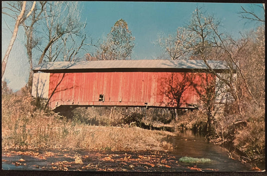 Big Rocky Fork Covered Bridge near Mansfield, Indiana - Vintage Covered Bridge Postcard