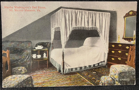 Martha Washington’s Bedroom, Mt. Vernon Mansion, Virginia  - Vintage American History Postcard
