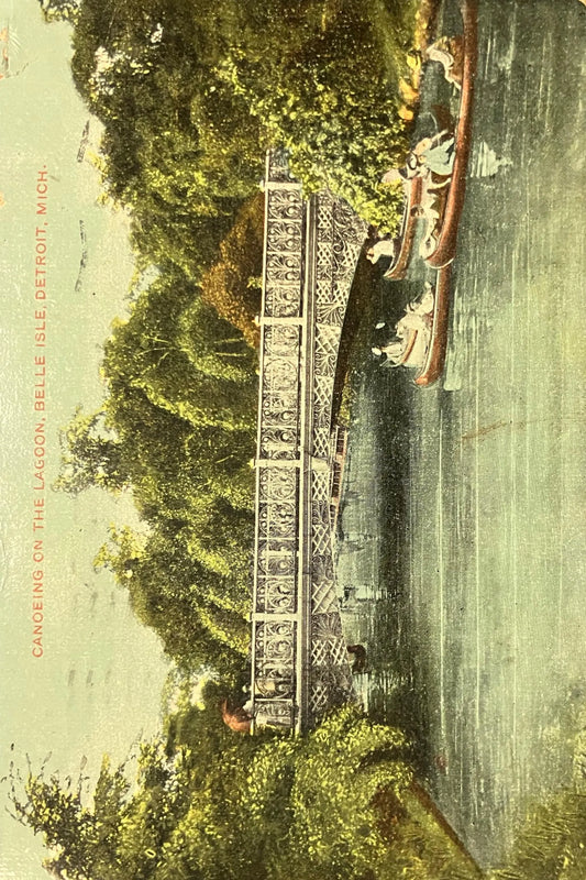 Canoeing on the Lagoon - Belle Isle, Detroit, Michigan - 1909 Postcard