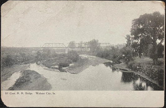 Illinois Central Railroad Bridge, Webster City, Iowa - Vintage Bridge Postcard